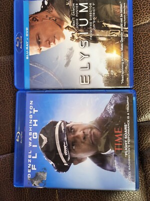 LOT OF 2: elysium [Blu-ray +dvd] + FLIGHT [BLU-RAY ONLY] USED