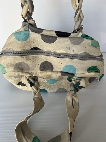 CELINE Leather 2008 Handbag BANK SWALLOW Cruise Japan Blue Green Grey Polka Dot - Picture 20 of 20