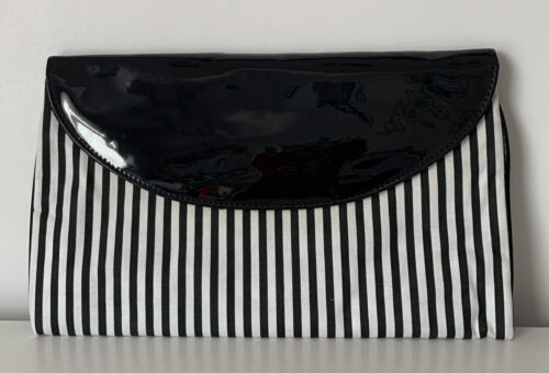 Lancome Black/White Striped Canvas Clutch - Picture 2 of 9