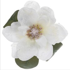 White Glitter Flower Clip Christmas Ornaments - Set of 3 - Exquisite  
