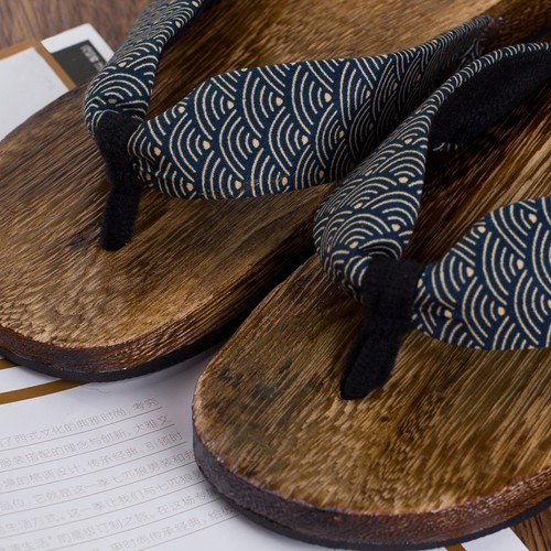 Japanische Herren Geta Clogs Flip Flops Tanga Sandalen Holzschuhe Schuhe Seigaiha - Bild 4 von 8