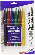 PENTEL ARTS Sign Pen with Brush Tip, Assorted Colors, Pack of 6