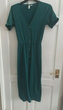 Divided H&M Size Uk S Small Green V Neck Short Sleeves Midaxi Button Up Dress 