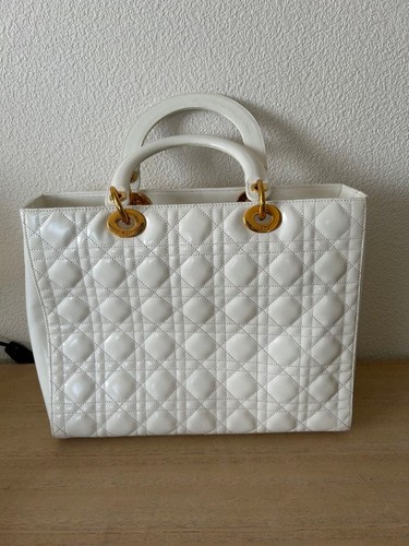 Christian Dior Large Tote Bag White Leather Used From Japan
