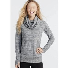 L.L.Bean Womens Pullover Sweater Marled Gray Cowl Neck Sweatshirt Medium 506098