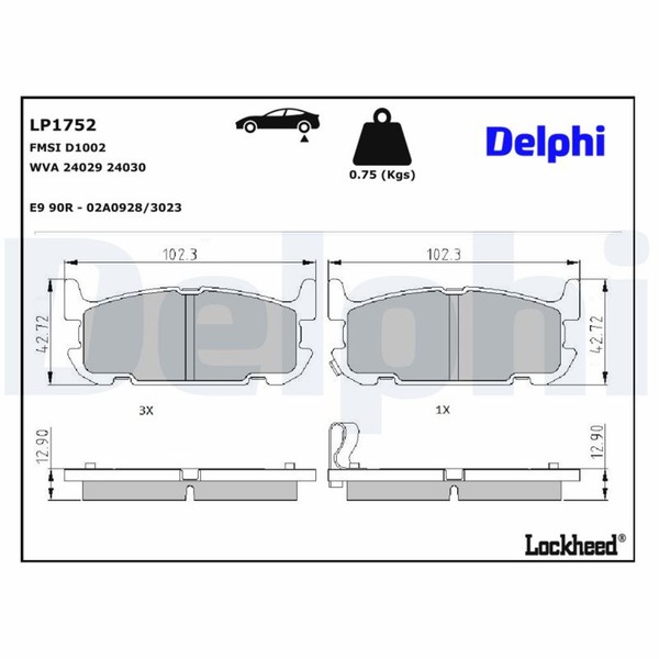 Delphi Bremsbelagsatz Scheibenbremse LP1752 FüR MX Mazda 2 NB 16V NB6C NB8C-image