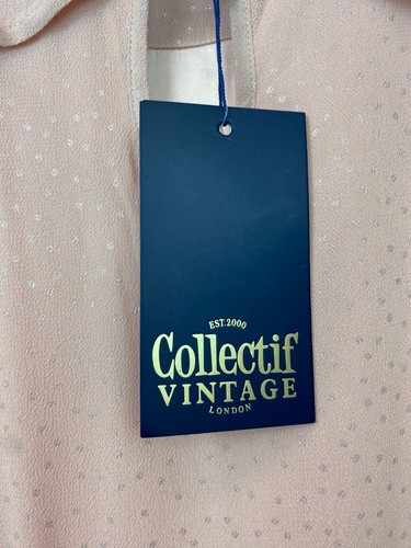 Collectif Pink Polka Dot Fit Flare Knee Length Short Sleeve Belted 18 UK NEW - Picture 4 of 13