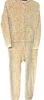 Girls XL 14 Animal Leopard Print Hooded Full Zip 1 Piece Lounge Pajama Sleepwear