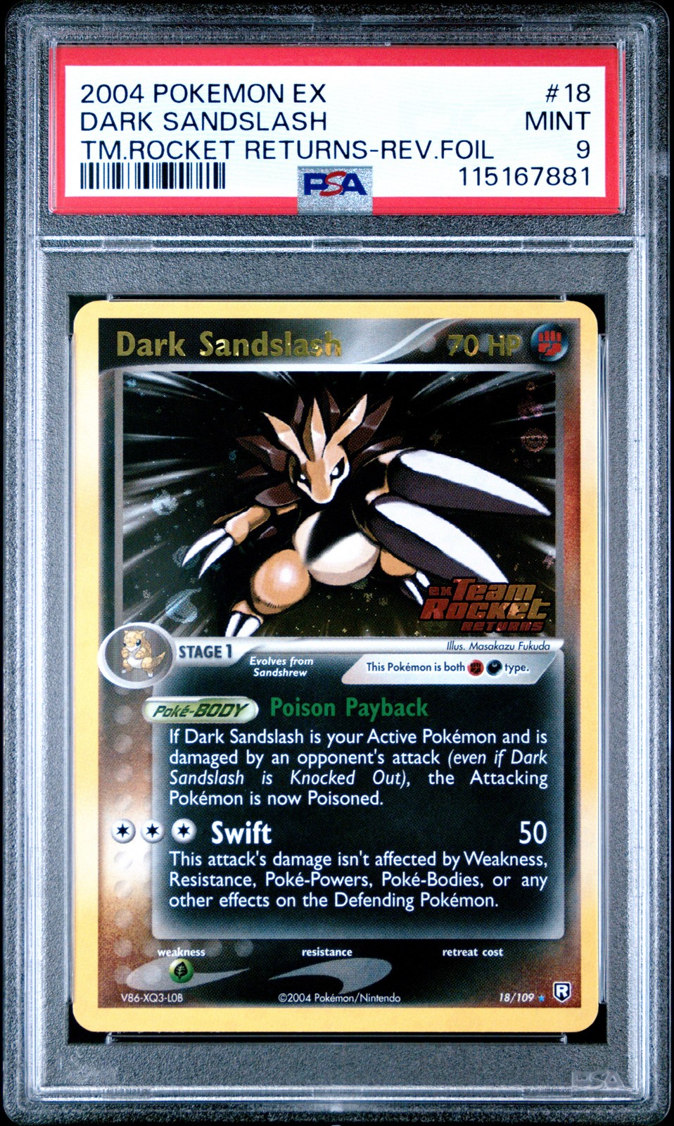 2004 POKEMON EX TEAM ROCKET RETURNS #18 DARK SANDSLASH-REVERSE FOIL PSA 9