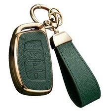 Key Fob Cover for Hyundai with Key Chain, Upper Leather  Soft TPU Key GREEN