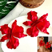 Red Flower Earrings Iris Zara Statement Jumbo Garden Floral Jewelry Gift NEW