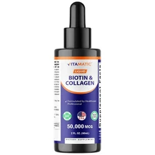 Vitamatic Liquid Biotin & Collagen Drops 50,000mcg for Hair Growth (2Fl Oz)