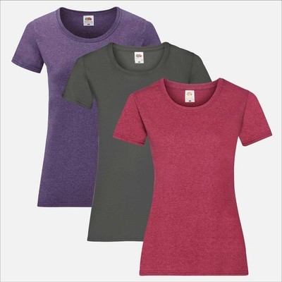 Damen Valueweight T-Shirt 3er Pack Fruit Of The Loom Sommer Freizeit Uni