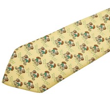 HERMES All Over Pattern Tie Yellow Multicolor Silk Used