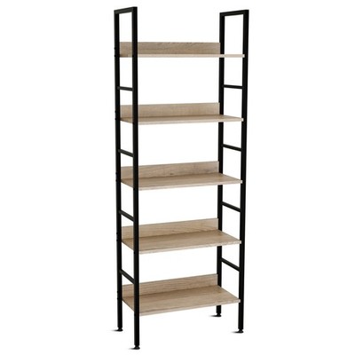 BELOFAY 5-stufiges Holzregal Stahlgestell Eiche Bücherregal für Büro