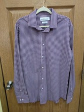 Mizzen Main Leeward Dress Shirt Mens XL Red Check Trim Fit Non Iron Stretch