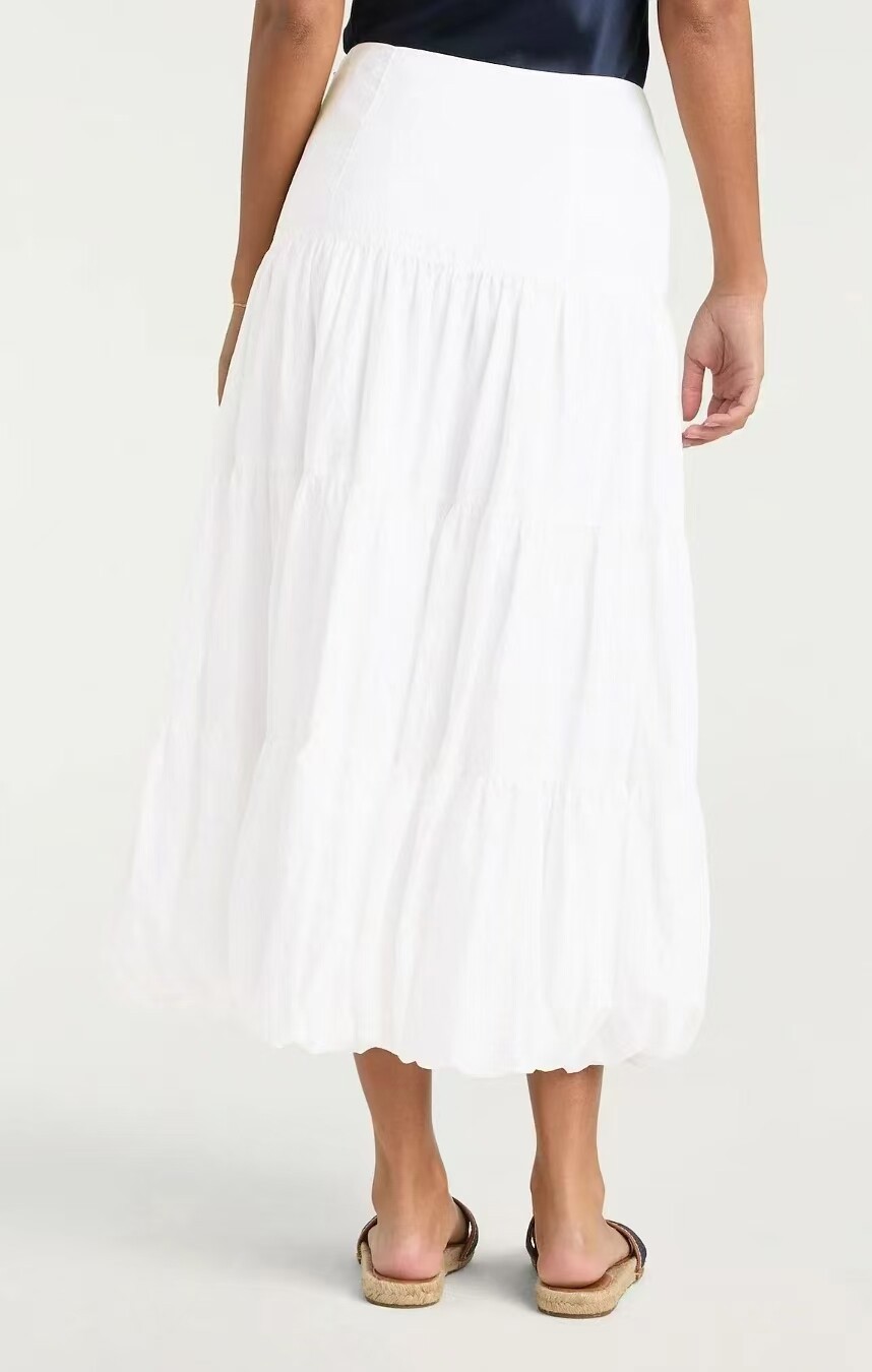 Women Cinq A Sept White High Waist Flare A-line Midi Skirt