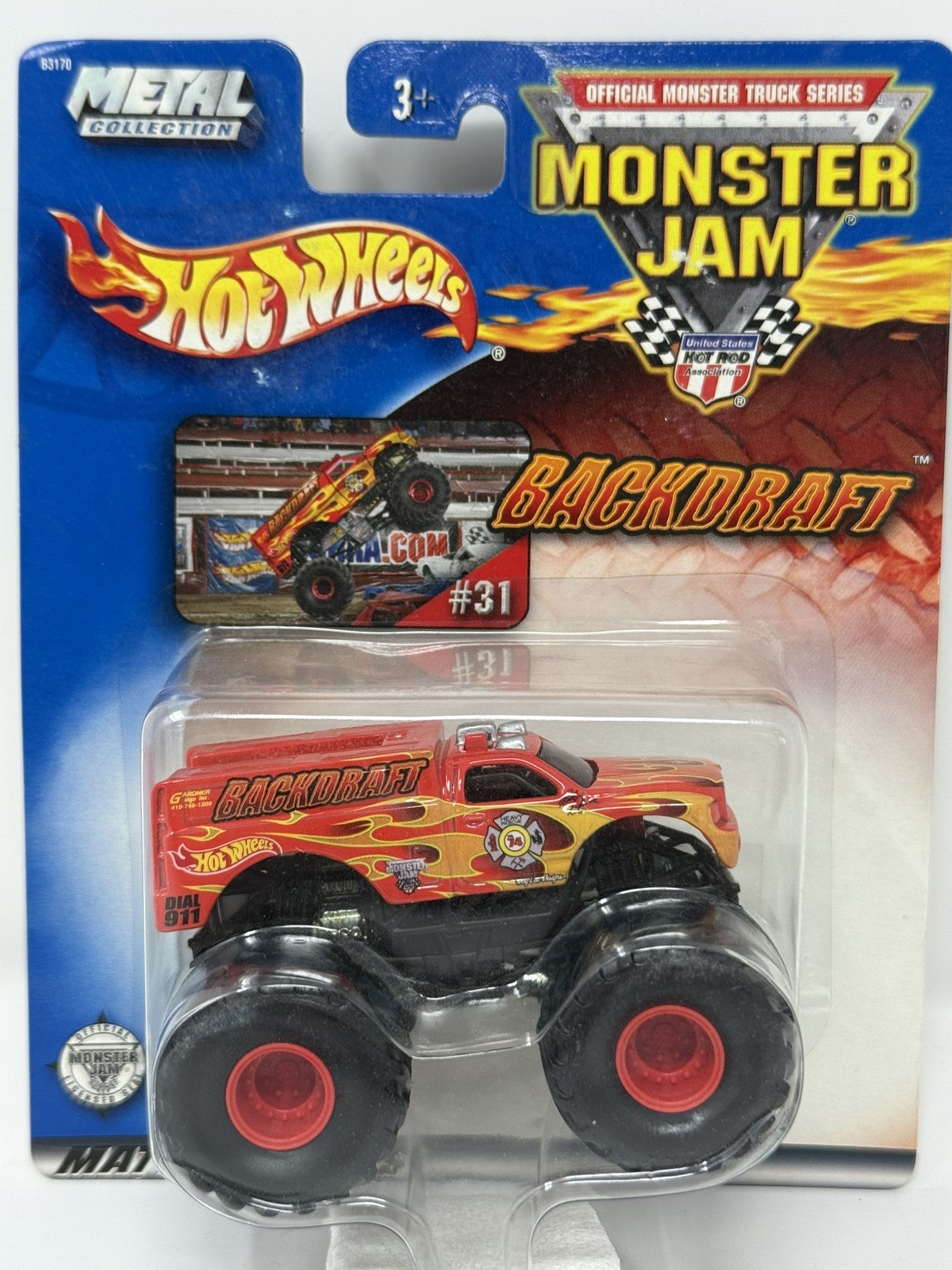 Hot Wheels Diecast 1:64 2002 Monster Jam Backdraft #31 RARE NIP Fire Truck
