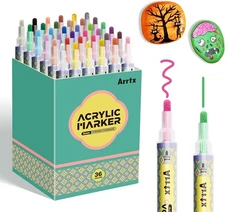 Arrtx 36 Colors Acrylic Paint Pens, 3mm Medium Tip Paint Markers Pens