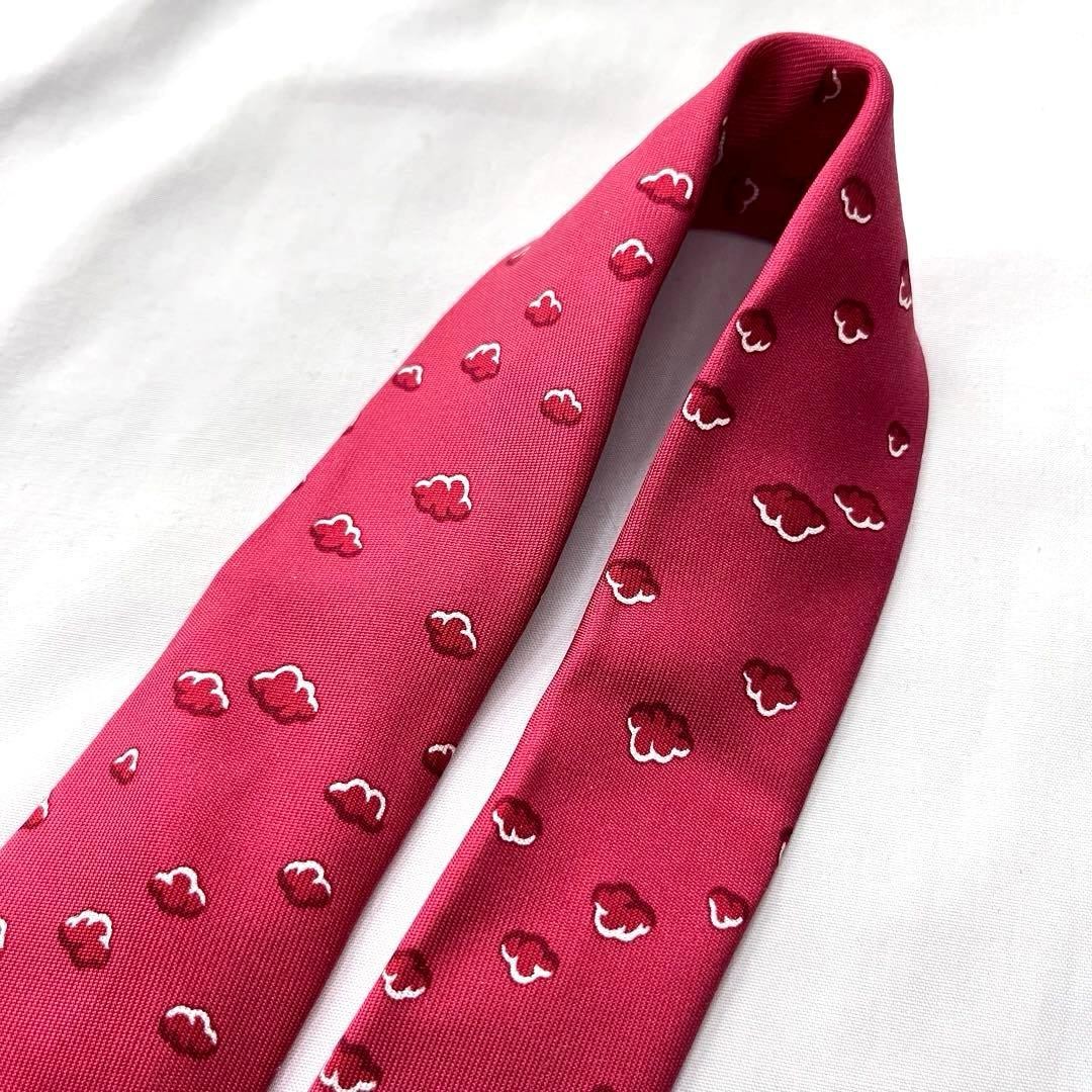 HERMES Tie Silk Small Pattern Cloud Pattern Red - image 5
