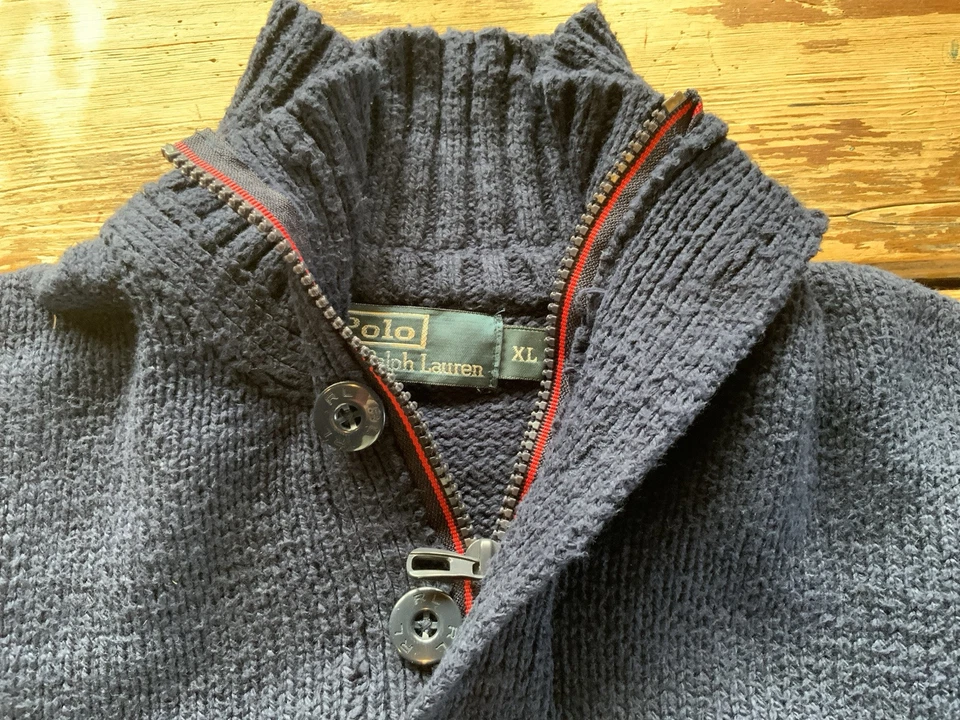 Polo Ralph Lauren | Sweater | Mens | XL USA Navy Cotton 1/4 Zip And Buttons RARE - Imagen 2 de 4