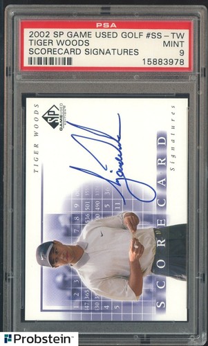 2002 SP Game Used Golf Scorecard Tiger Woods ON CARD AUTO PSA 9 MINT