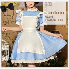 Alice in Wonderland Costume Waitress Uniform Maid Blue Dress Halloween Cosplay