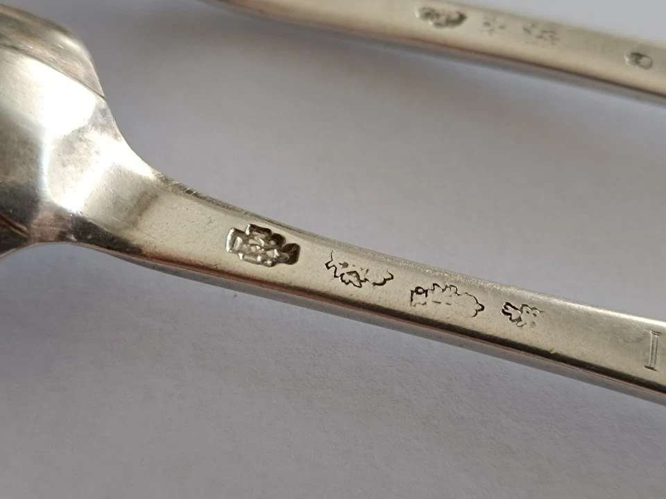 Couverts argent massif XVIIIe Bordeaux vers 1740 poinçons monogramme rare 160g - Photo 2/4