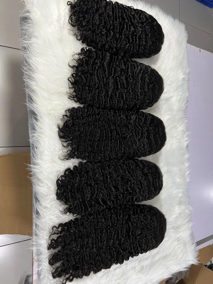 Media peluca rizada rizada rizada 100 % 18" cabello humano 200 densidad 3 en 1 cordón gorra belleza Foto 4 de 4