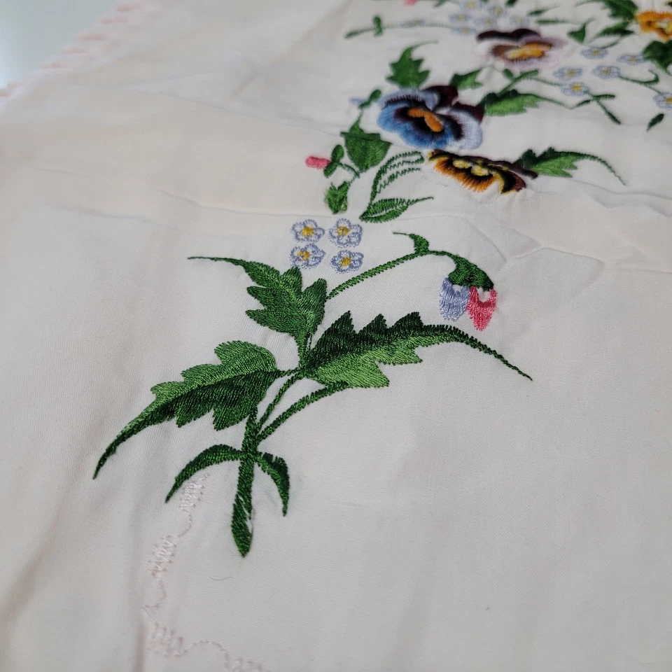 Funda de Almohada Bordada Vintage Falsa Floral Volantes Ribete Pastel Rosa Beige 22X14 Foto 4 de 4