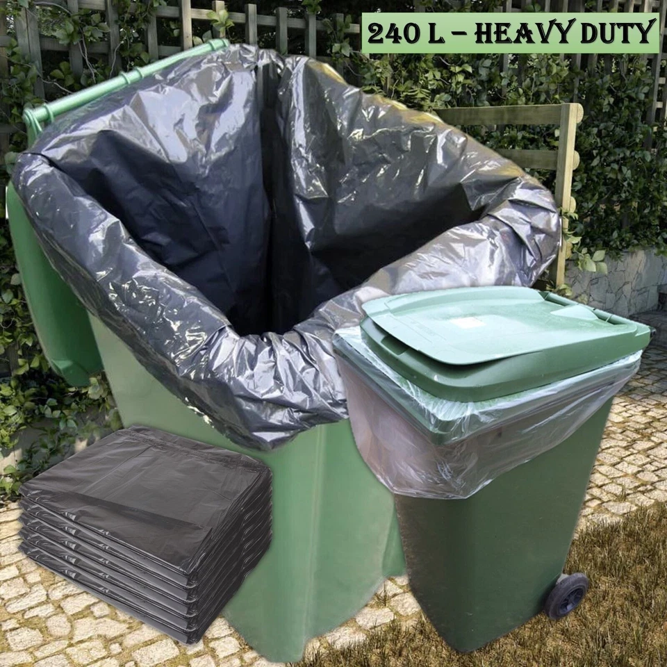 Extra Strong 240L Wheelie Bin Bags Heavy Duty Thick Waste Liners Refuse Sacks - Image 2 of 3