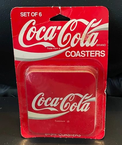 Vintage Coca Cola Coasters Set of 6 Sealed Cork Plastic 3.75" Square