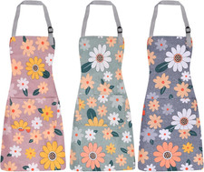 3 Pack Floral Apron for Women with Pockets, Adjustable Aprons for Women