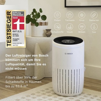 Bosch Air 4000 Luftreiniger bis 62,5 m² CADR 300 m³/h Smart Sensor 3in1 Filter