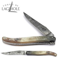 Forge de Laguiole Taschenmesser 12 cm - Rinderhorn - Messer Klinge Damaststahl