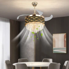 Energy-saving Honey Led Ceiling Fan Light Chandelier Retractable Blade 3 Colors