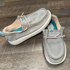 HEYDUDE Wendy Perf Neoprene Kids Youth 13 Gray Off White Rainbow Stitch Loafers