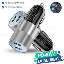12V Dual USB C Car Phone Fast Charger Plug 40W Type C Adapter Cigarette Lighter