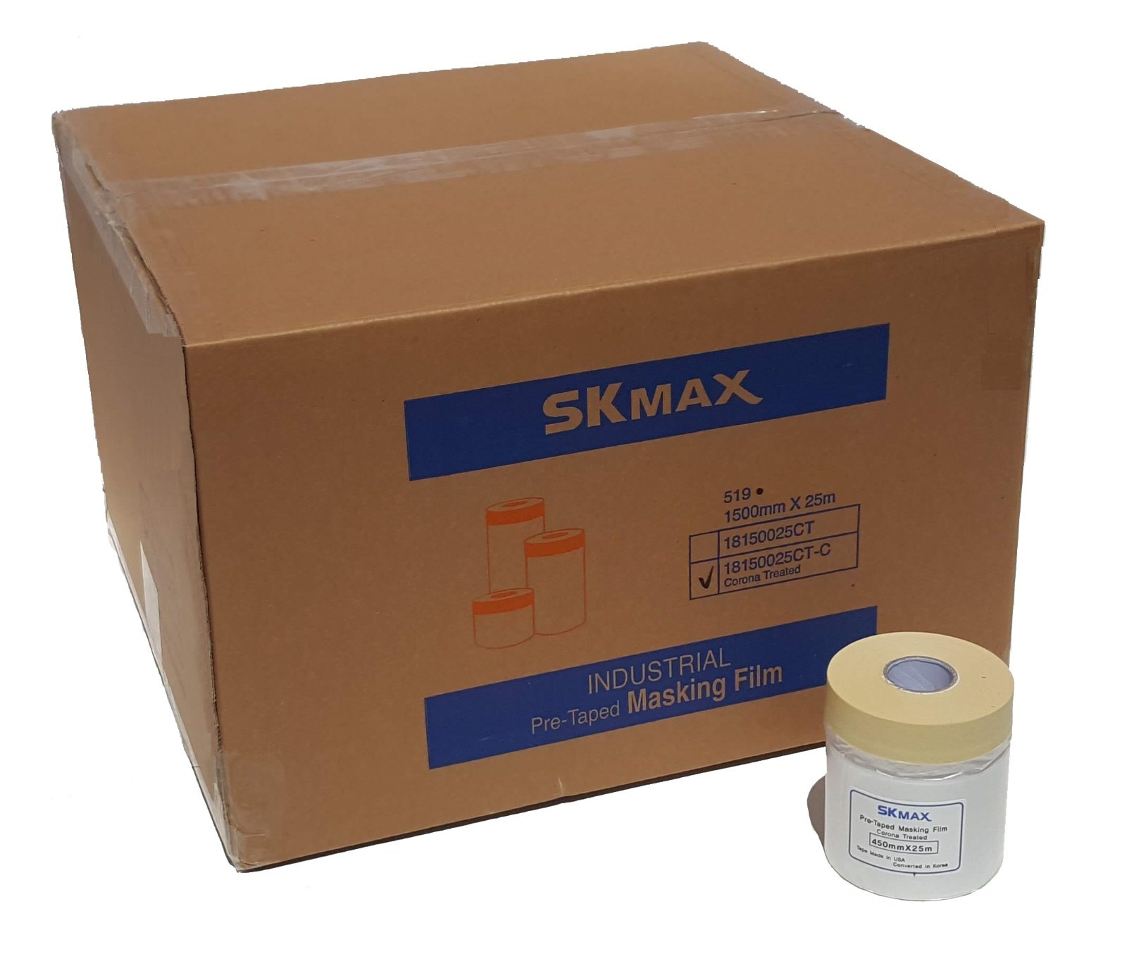 (6 ROLLS) SKmax Pre-taped Masking 3/4" Tape with 1.5 Ft Drop Down Film By 27YDS