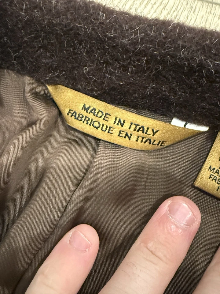 Abrigo Largo Marrón Vintage Donna Karan Alpaca Hecho en Italia Lana Mohair Foto 3 de 4