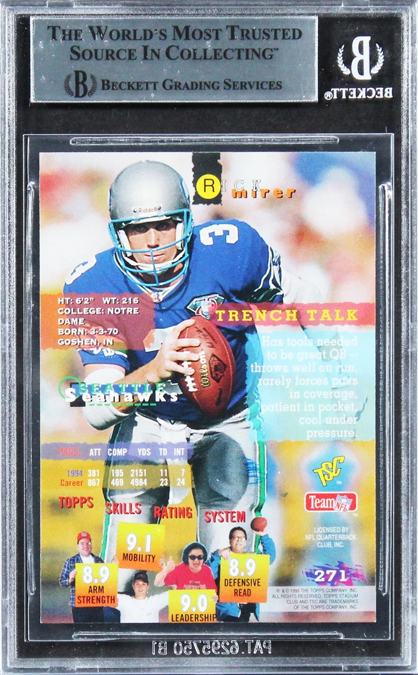 Seahawks Rick Mirer Authentic Signed 1995 Stadium Club #271 Card BAS Slabbed - Image 2 of 2