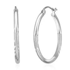 Wellingsale 14k White Gold Diamond Cut 2mm Hoop Earrings (25 x 25 mm)