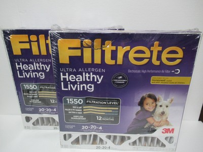 2pc 3M Filtrete High Performance Air Filter 20x20x4 1550 Allergen Bacteria Virus