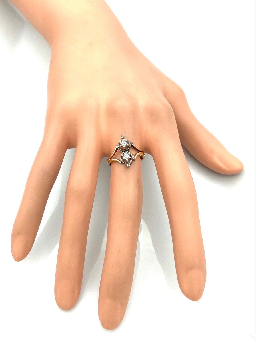 Bague Or 18 Carats Avec Diamants - 0,12 Ct - Poids 3,05 G - Style Cocktail - Occasion