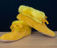 Vintage 1970s shearling slippers natural genuine leather fur suede moccasins 6.5