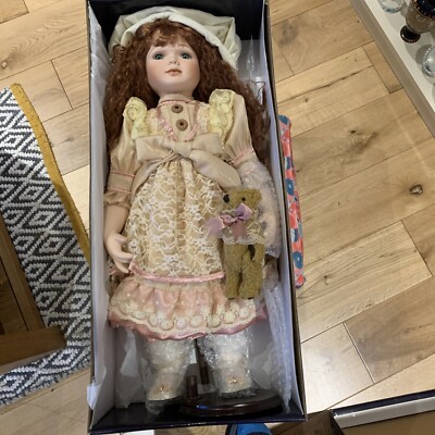 NIGC Doll Collection Porcelain Doll with teddy - Doll 23” tall VGC