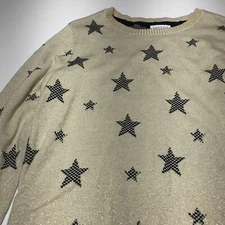 Charter Club Sweater Womens Size XL Metallic Gold Long Sleeve Black Star Pattern