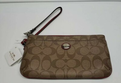 Coach Outlet Wristlet Wallet Brown Red Strap Great Graduation or Bday Gift eBay