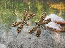 #1722 LARGE ANTIQUED GOLD DRAGONFLY COMPONENT - 2 Pcs