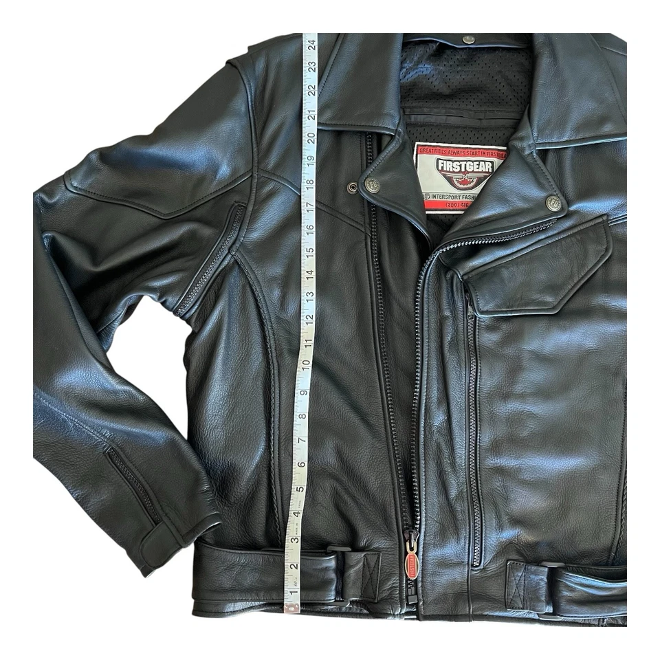 First Gear Black Leather Motorcycle Riding Jacket Removable Brown Liner Mens XL - Image 4 of 4